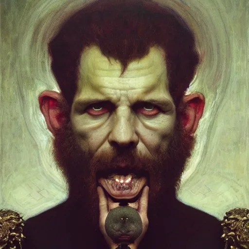 Image similar to goetic demon taking a selfie | highly detailed oil painting, hyperrealistic, very intrincate, detailes face | cinematic lighting, award - winning | by roberto ferri, gustav klimt, william waterhouse and tom bagshaw | by austin osman spare and william blake, trending on artstation, cgsociety, official art, octane.