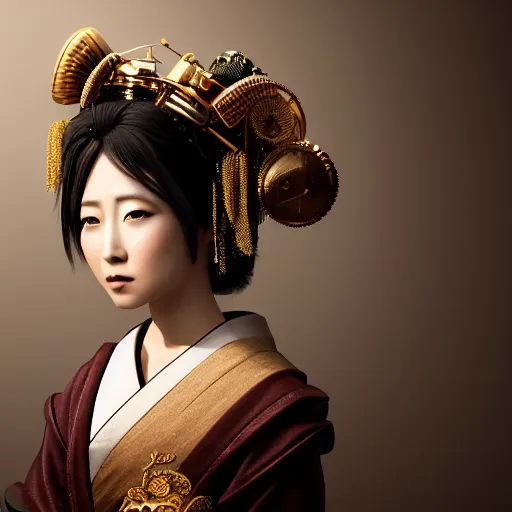 Prompt: hi resolution geisha portrait yasutomo oka steampunk 8 k ultrarealistic