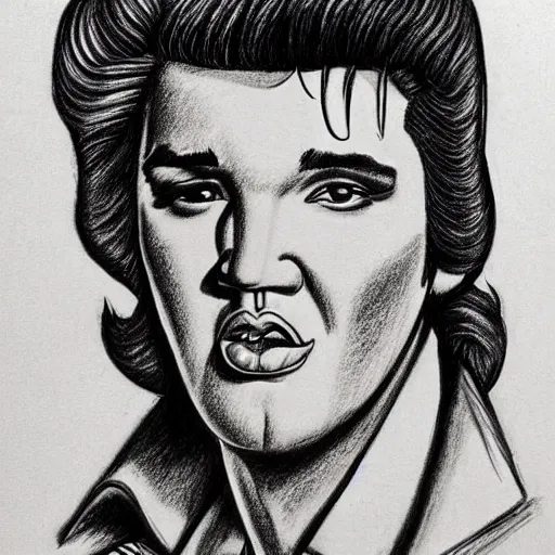 Image similar to a pencil sketch of Elvis drawn by Robert Crumb