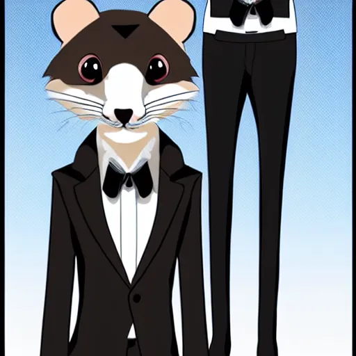 Image similar to furry ferret, anime style, formal suit