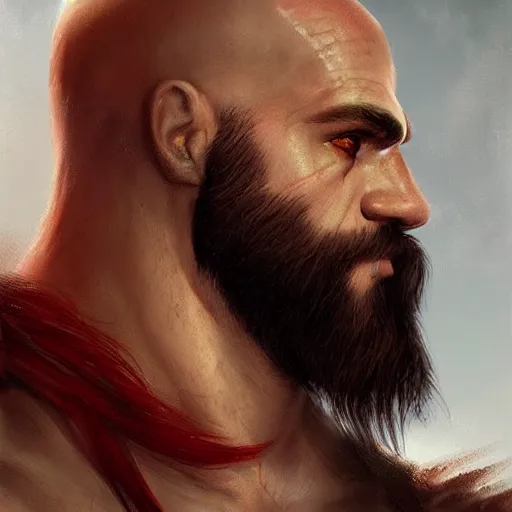 Image similar to portrait of kratos with long hair,digital art,ultra realistic,ultra detailed,art by greg rutkowski,cinematic