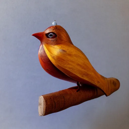 Image similar to carved wooden colorful bird, golden crown, dark, rusty, fantasy forest, highly detailed, ultra realistic, artstation, smooth, sharp focus