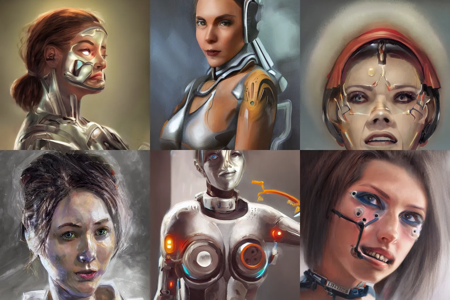 Prompt: cheerful cyborg woman portrait painting, trending on artstation, 4k, realism