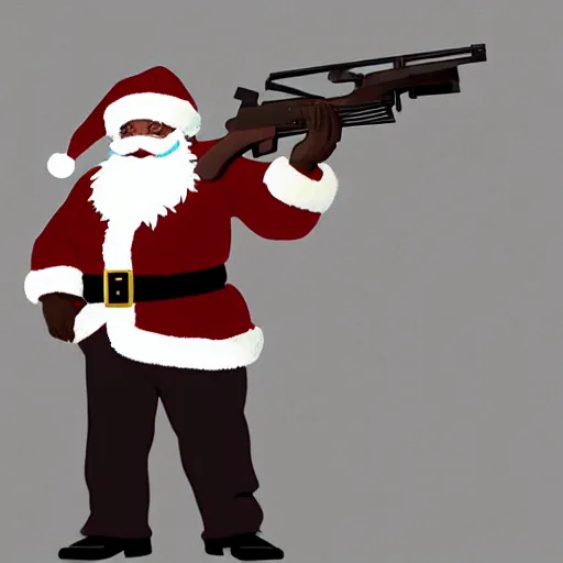 Image similar to Santa holding an ak-47 in the style of gta V cover art