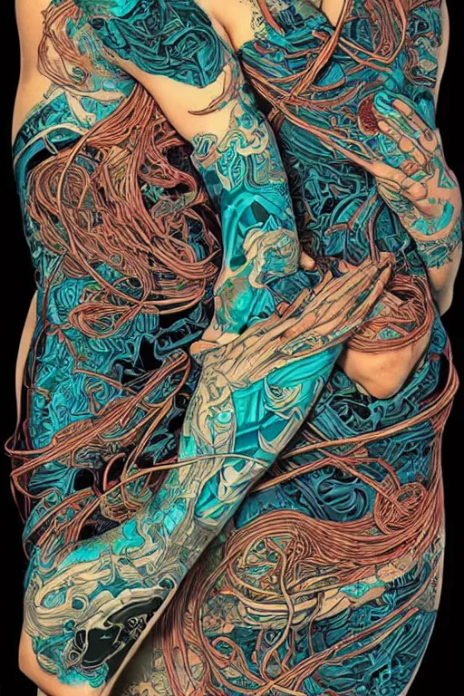 Image similar to tattoo arm sleeves by kilian eng and victo ngai and james jean