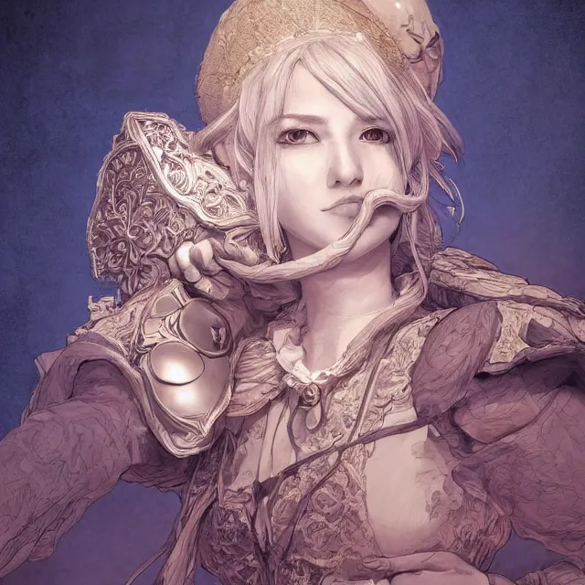 Image similar to the portrait of neutral good colorful female cleric bard as absurdly beautiful, gorgeous, elegant, skinny young gravure idol, an ultrafine hyperdetailed illustration by kim jung gi, irakli nadar, intricate linework, sharp focus, bright colors, octopath traveler, final fantasy, unreal engine 5 highly rendered, global illumination, radiant light, detailed and intricate environment