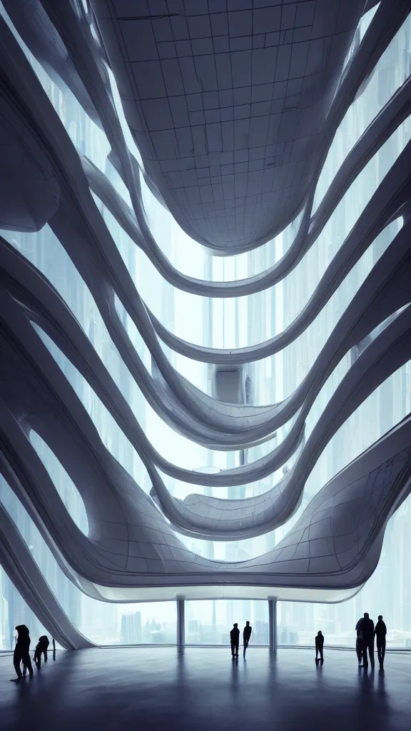 Image similar to the inside of a very tall building, big pods, big windows, octane render, warm colour scheme, white, cyberpunk architecture by zaha hadid, cinematic, scenery, unreal engine, render, cgsociety, modernism, futuristic, artstation, sci - fi, high detail, high quality, close up angle, people walking