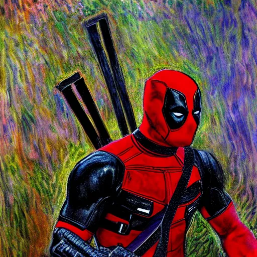 Image similar to Deadpool, Claude Monet, painting, Marvel,