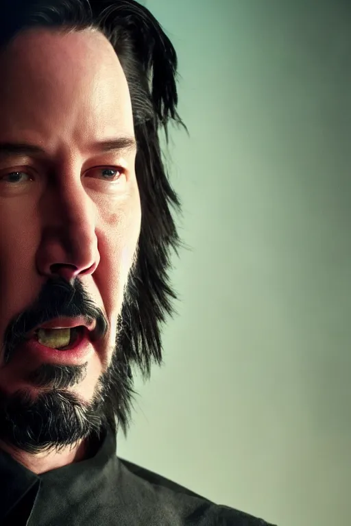 Prompt: Keanu Reeves as Thanos, detailed face, good lighting, promo shoot, studio lighting