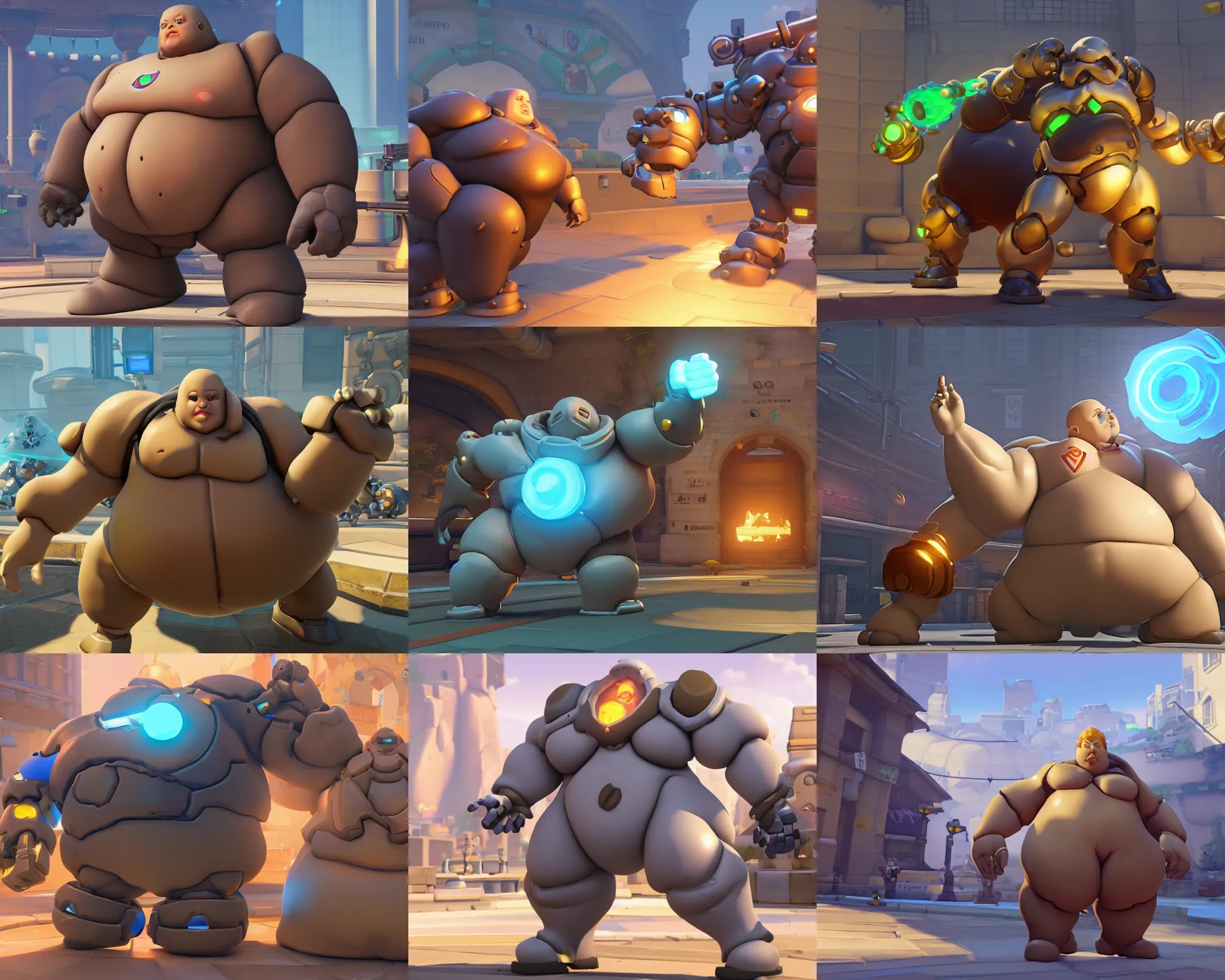 Prompt: obese glass golem playable hero character in overwatch