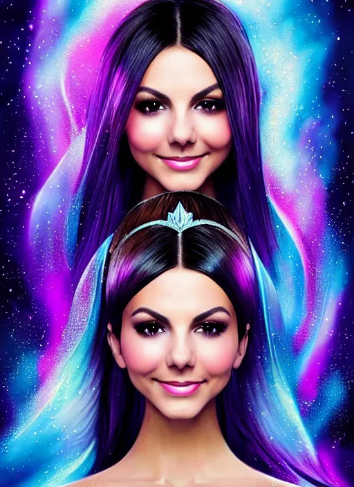 Prompt: elegantly sweet Victoria Justice as empress of pulsar stars. ultra detailed painting at 16K resolution and amazingly epic visuals. epically beautiful image. amazing effect, image looks gorgeously crisp as far as it's visual fidelity goes, absolutely outstanding. vivid clarity. ultra. iridescent. mind-breaking. mega-beautiful pencil shadowing. beautiful face. Ultra High Definition. godly shading diffusion. amazingly crisp sharpness. photorealistic 3D rendering on film cel processed twice..