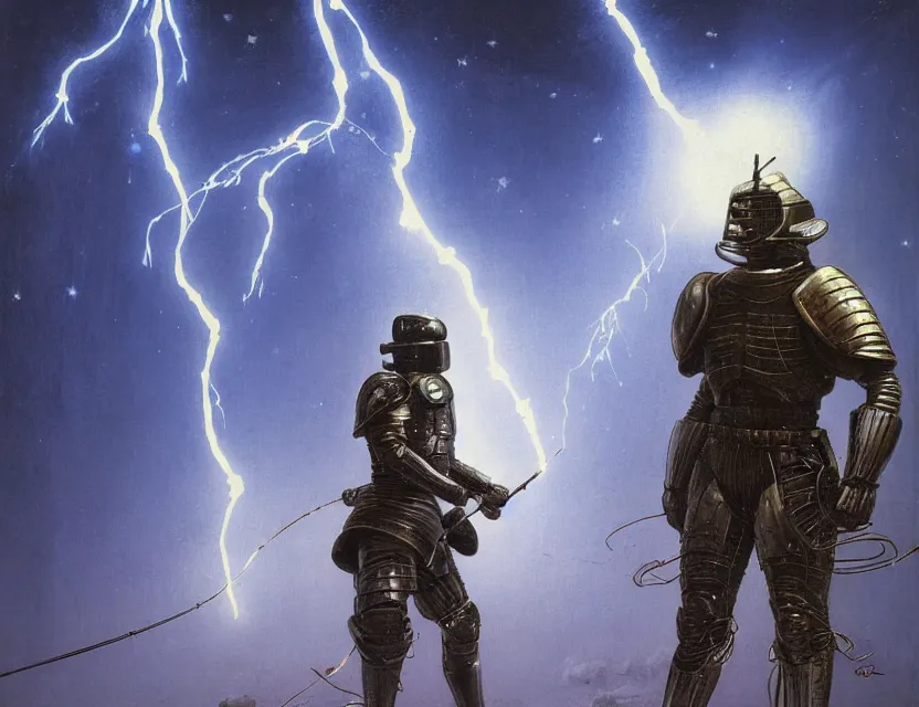 Image similar to a detailed portrait painting of a lone shock trooper in plate armour and visor. cinematic sci-fi poster. Flight suit, cloth and wires, accurate anatomy. Samurai influence, knight influence. fencing armour. portrait symmetrical and science fiction theme with lightning, aurora lighting. clouds and stars. Futurism by moebius beksinski carl spitzweg moebius and tuomas korpi. baroque elements. baroque element. intricate artwork by caravaggio. Oil painting. Trending on artstation. 8k