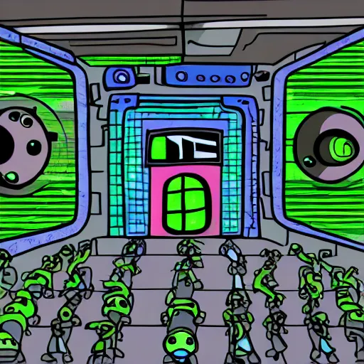 Prompt: alien science facility high detail cartoon invader zim style