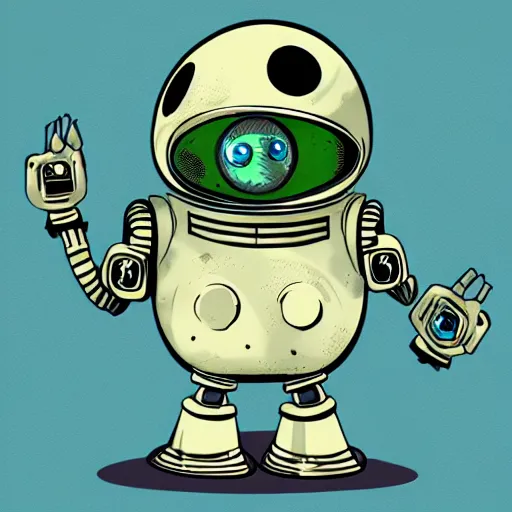 Prompt: retrofuturist robot in the style of machinarium,