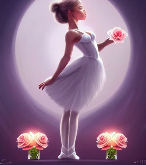 Prompt: symmetry!! anthropomorphic cat ballerina in a white dress holding rose, solid cube of light, hard edges, intricate, elegant, highly detailed, digital painting, artstation, concept art, smooth, sharp focus, illustration, dreamlike, art by artgerm