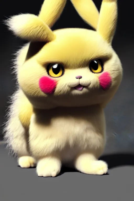 Image similar to high quality 3 d render hyperrealist very cute muted color fluffy! pikachu cat hybrid highly detailed, vray smooth, in the style of detective pikachu, hannah yata charlie immer, soft indoor light, low angle, uhd 8 k, sharp focus