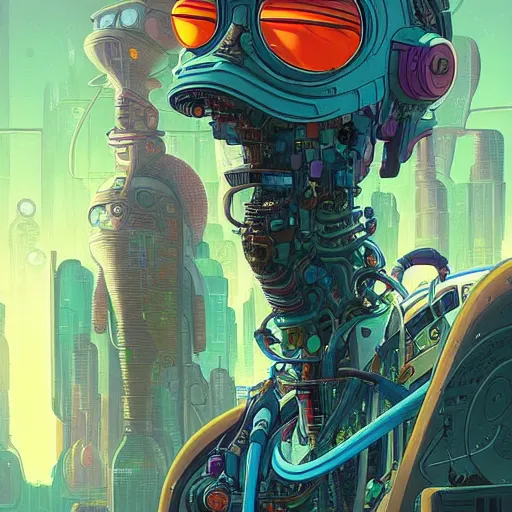 Prompt: akah 0 c 0 k futurama cyberpunk portrait by gaston bussierre and charles vess and james jean and erik jones and rhads, inspired by rick and morty, epic, funny, huge scale, beautiful fine face features, intricate high details, sharp, ultradetailed