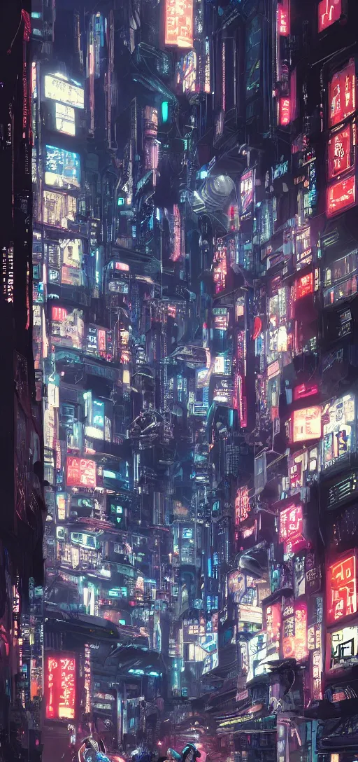 Image similar to cyberpunk robot in future japan at night, concept art, fine details, studio ghibli, cinematic lighting, ghost-in-the-shell, cyberpunk,sci-fi, fantasy, intricate, elegant, highly detailed, digital painting, trending on artstation, concept art, smooth, sharp focus, illustration, by james gurney and greg rutkowski