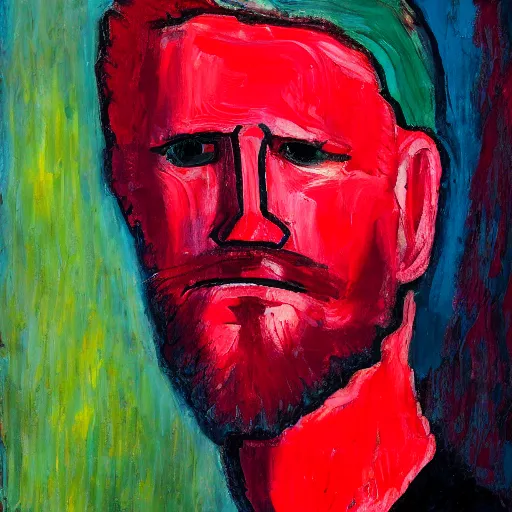 Image similar to a red headed man, expressionist, art, portrait,