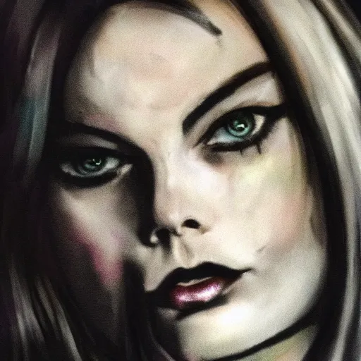 Image similar to grunge drawing of margot robbie in the style of the grudge