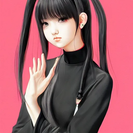 Image similar to realistic detailed semirealism beautiful gorgeous cute Blackpink Lalisa Manoban wearing Japanese school uniform, black hair black cat ears, black leather choker, proportional body, WLOP, Aztodio, Taejune Kim, sakimichan, ArtGerm, Pixiv, Instagram, Artstation