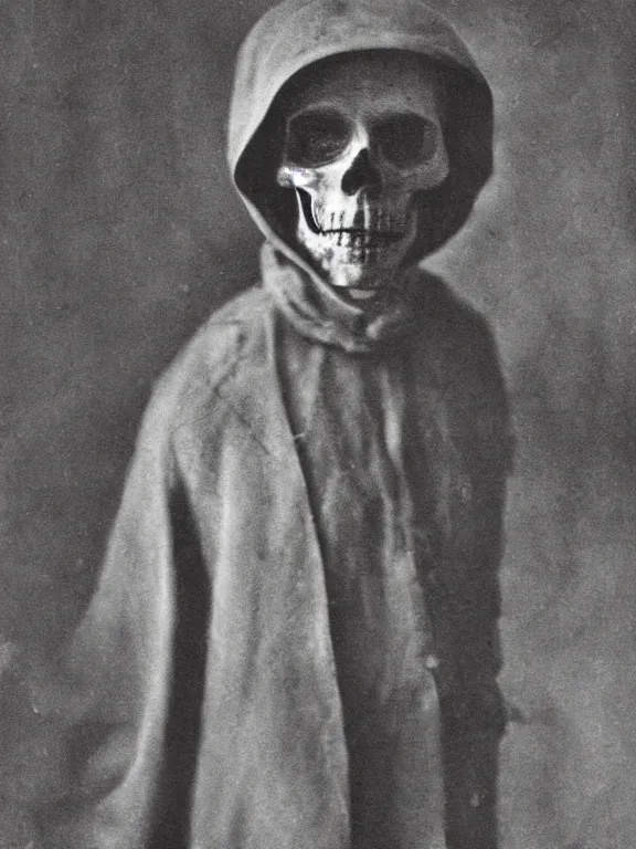 Image similar to portrait of grim reaper, ww1 photo, grainy, high detail, high resolution,