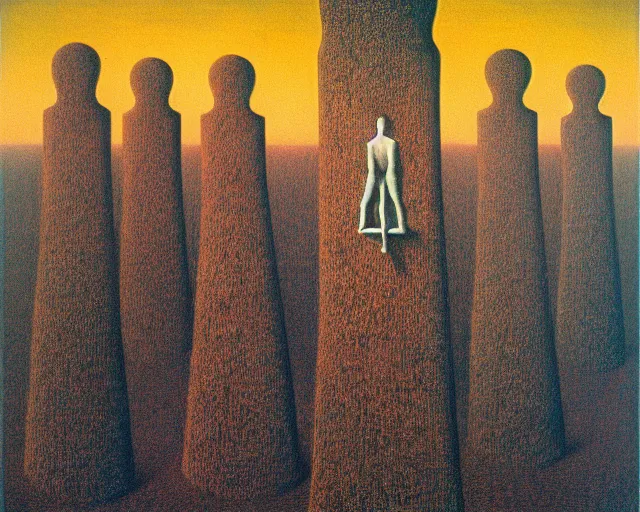 Image similar to tangled hierarchies by Magritte, Beksinski, and Keith Haring