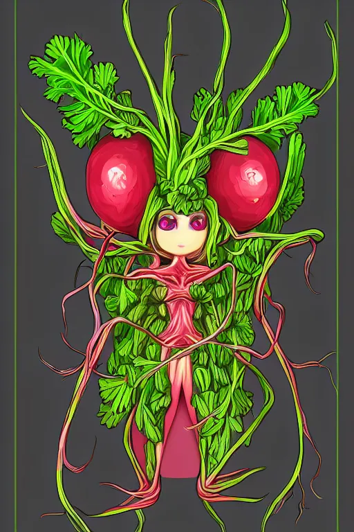 Image similar to radish humanoid, symmetrical, highly detailed, digital art, sharp focus, trending on art station, anime art style