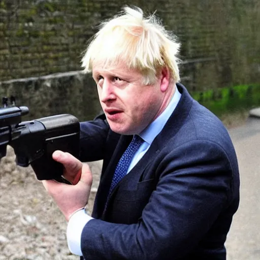 Prompt: boris johnson firing an uzi