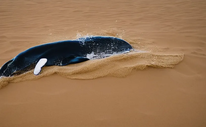 Image similar to giant whale swimming in sand dunes, photography