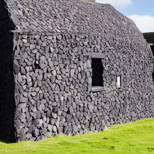 Prompt: scottish blackhouse designed by marcel breuer, fujinon premista 1 9 - 4 5 mm