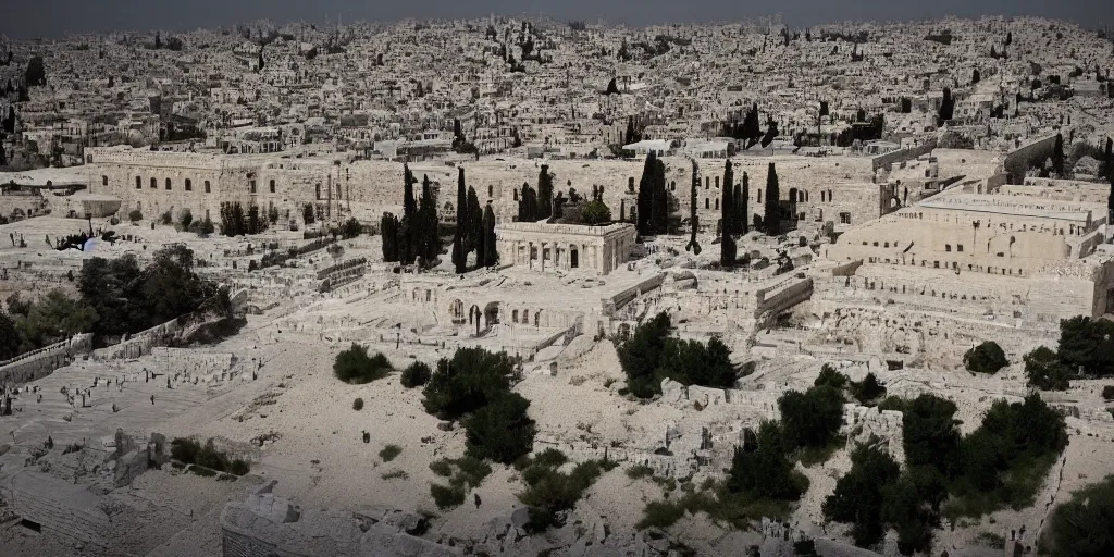 Image similar to herods temple. 2 nd jewish temple. jerusalem temple mount spiritual. cinematic. epic framing, ultra wide angle, beautiful, 8 k