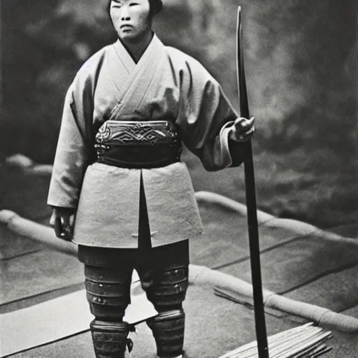 Prompt: vintage photo of a samurai about to enter battle