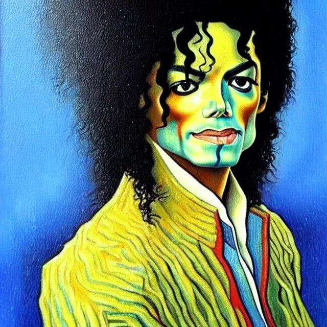 Image similar to a beautiful painting michael jackson face, by disney concept artists van gogh leonardo da vinci realistic oil painting