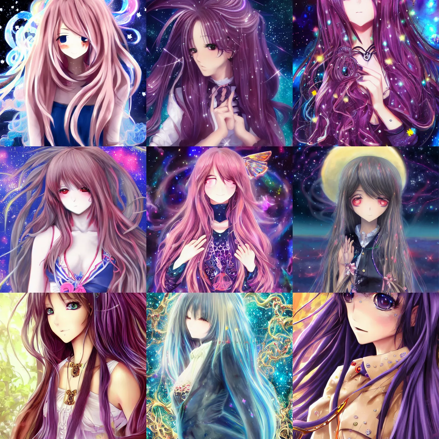 Prompt: anime girl with clothes with cosmic, magic long hair, high detail of the face, super - resolution, hsl, 2 - bit, vr, uniform, nano, senary, rtx, insanely detailed and intricate, hypermaximalist, elegant, ornate, hyper realistic, super detailed, full body, full body shot, full image, full art