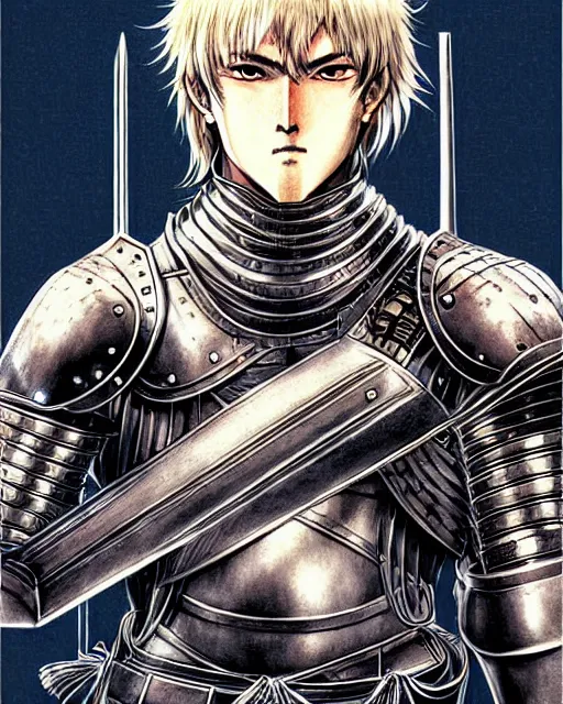 Prompt: illustration of a strong warrior man, knight || VERY VERY ANIME!!!, fine-face, realistic shaded perfect face, fine details. Anime. realistic shaded lighting poster by katsuhiro otomo, ghost-in-the-shell, ayami kojima