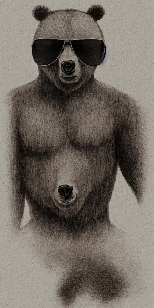 Image similar to a detailed portrait of a humanoid bear man wearing aviators