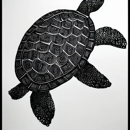 Image similar to turtle duck hybrid, black ink on paper, trending on artstation, beautiful, intricate, detailed