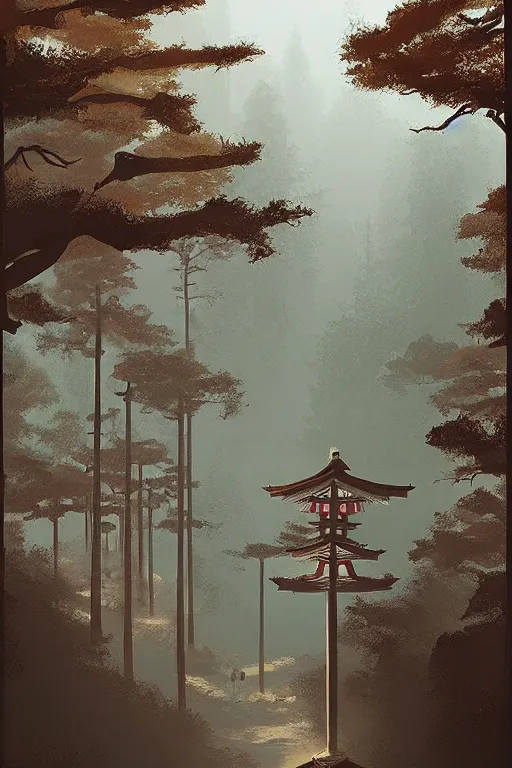 Prompt: Japanese Torii in a moutain with trees ,morning , by Grzegorz Rutkowski, concept art