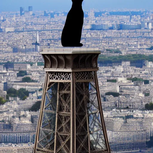 Prompt: Black cat on top of the Eiffel tower. Highly realistic. Highly detailed. High resolution. 4k. 8k