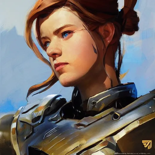 Image similar to greg manchess portrait painting of armored aloy as overwatch character, medium shot, asymmetrical, profile picture, organic painting, sunny day, matte painting, bold shapes, hard edges, street art, trending on artstation, by huang guangjian and gil elvgren and sachin teng