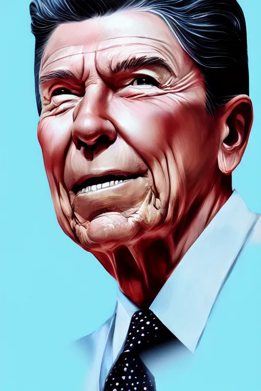 Prompt: illustration of ronald reagan painted by mai yoneyama, detailed, dynamic lighting, pixiv, digital painting, anime illustration, detailed face, high saturation,