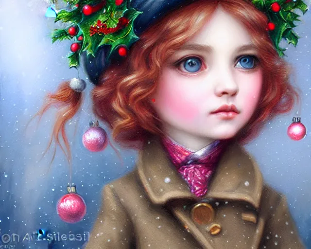 Image similar to closeup profile portrait of victorian london streets, nicoletta ceccoli, mark ryden, lostfish, max fleischer, hyper realistic, artstation, illustration, digital paint, matte paint, vivid colors, bright, cheerful, detailed and intricate christmas environment