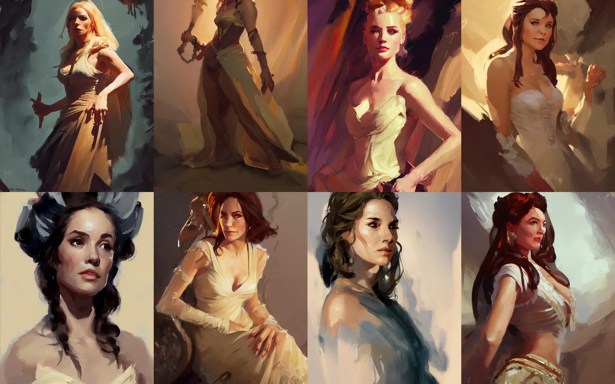 Image similar to portrait of hollywood actress in dress cloth greg manchess portrait painting of bard, d & d, fantasy, medium shot, asymmetrical, intricate, elegant, matte painting, illustration, hearthstone, by greg rutkowski, by greg tocchini, by james gilleard, by joe fenton