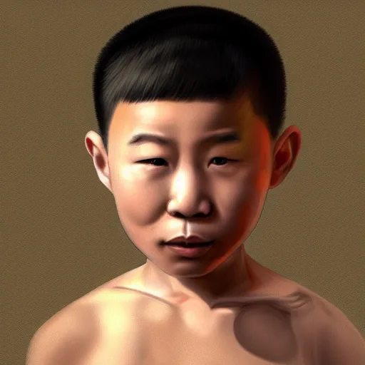 Prompt: wrinkly chinese boy with buzz cut, digital painting