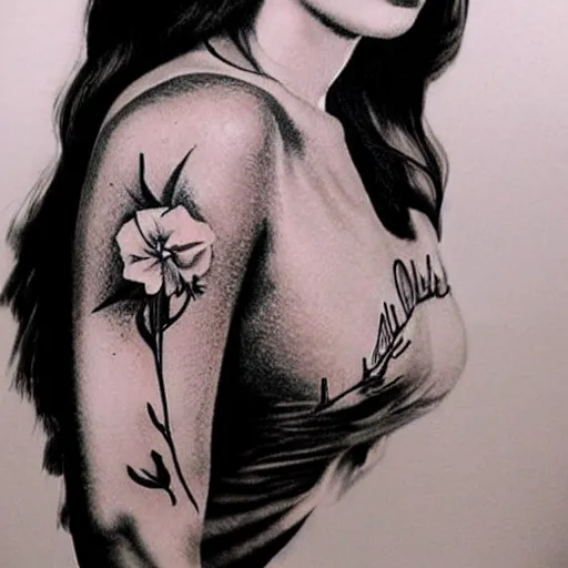 Image similar to Lana del rey tattoo design, photorealistic, dramatic