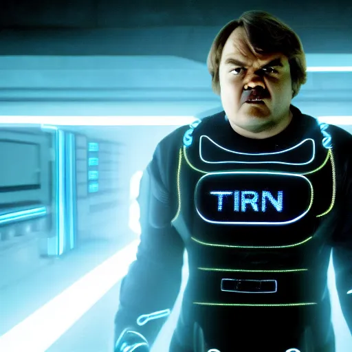 Image similar to portrait, jack black in the movie tron legacy ( 2 0 1 0 ), cinematic, film still