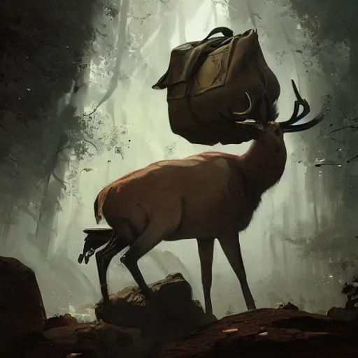 Image similar to a partially opened bag filled with deers and birds falling out of it, sunlight from the left side, a concept art in style of Greg Rutkowski, John Singer Sargant, painted by Frank Frazetta, trending on artstation