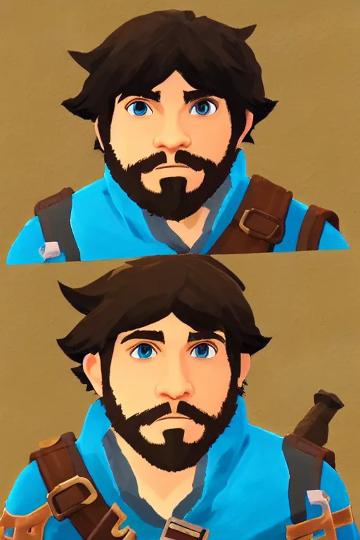 Image similar to an in game portrait of jontron from the legend of zelda breath of the wild, breath of the wild art style.