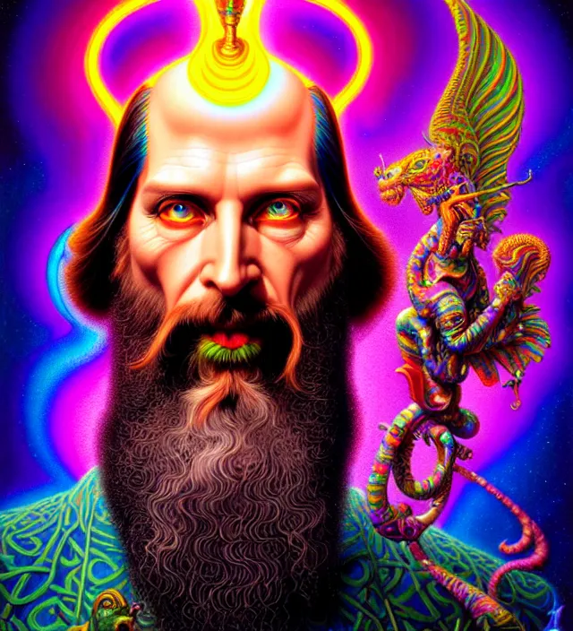 Prompt: lisa frank pattern fantasy character portrait of rasputin, ultra realistic, wide angle, intricate details, blade runner artifacts, highly detailed by peter mohrbacher, wayne barlowe, boris vallejo, hajime sorayama aaron horkey, gaston bussiere, craig mullins